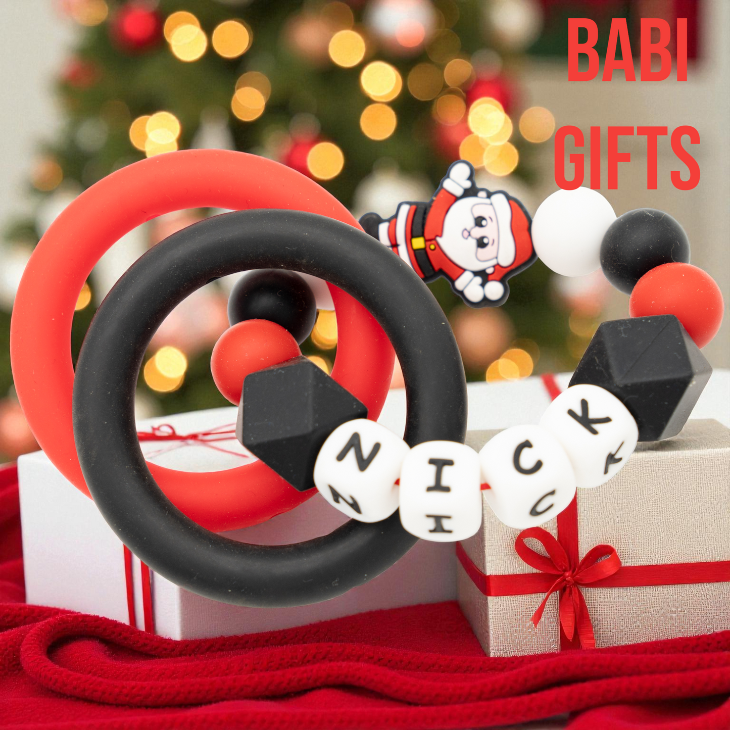 Christmas Santa Dummy Clip and Teether Set – Personalised Baby Gift