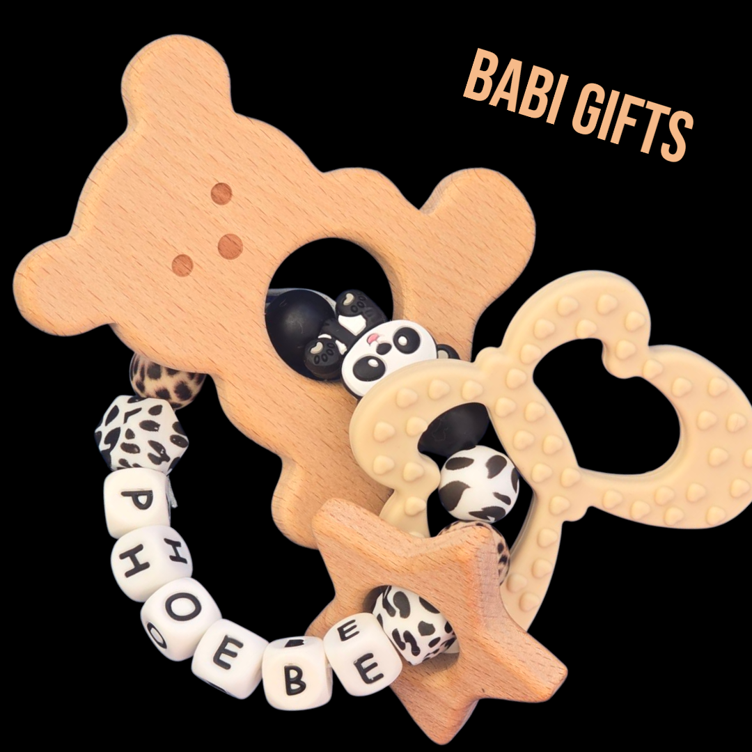 Panda Dummy Clip & Teether Set – Personalised Animal Print