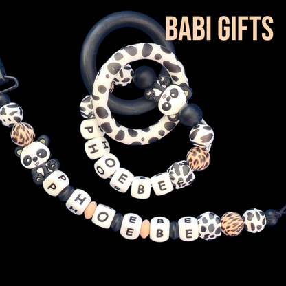 Panda Dummy Clip & Teether Set – Personalised Animal Print