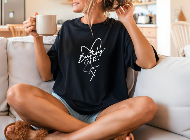 Heart Birthday Girl T-Shirt – Personalised, All Ages