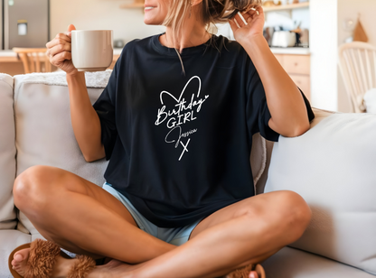 Heart Birthday Girl T-Shirt – Personalised, All Ages