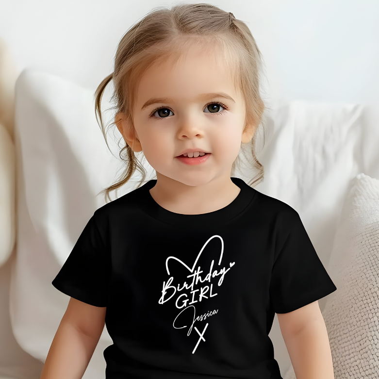 Heart Birthday Girl T-Shirt – Personalised, All Ages