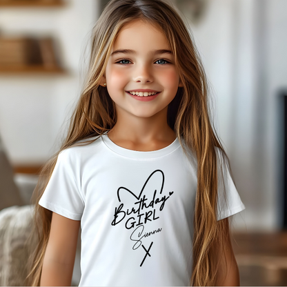 Heart Birthday Girl T-Shirt – Personalised, All Ages
