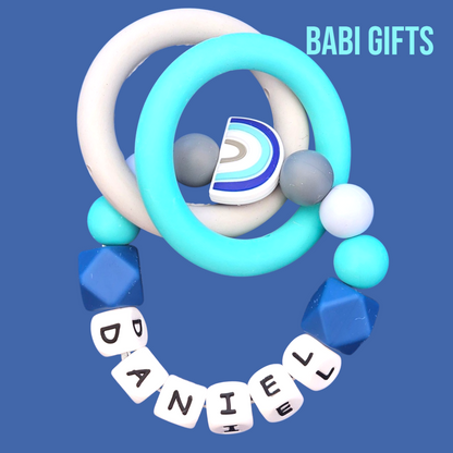 Blue Rainbow Dummy Clip & Teether – With Butterfly Option