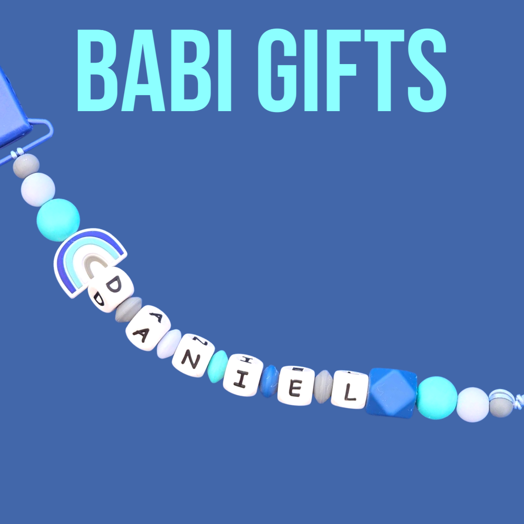 Blue Rainbow Dummy Clip & Teether – With Butterfly Option