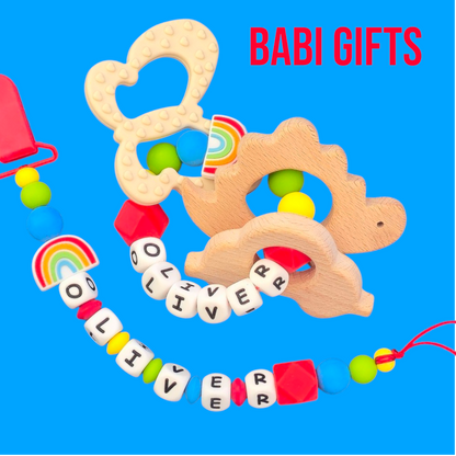 Rainbow Premium Dummy Clip & Teether – Personalised Gift