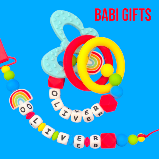 🌈Rainbow Bright Premium Dummy Clip & Teether Set🌈
