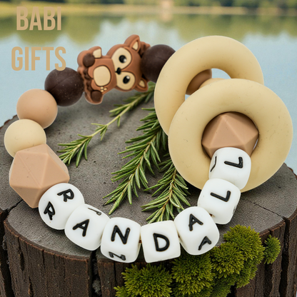 Woodland Reindeer Dummy Clip and Teether Set – Personalised Christmas Gift