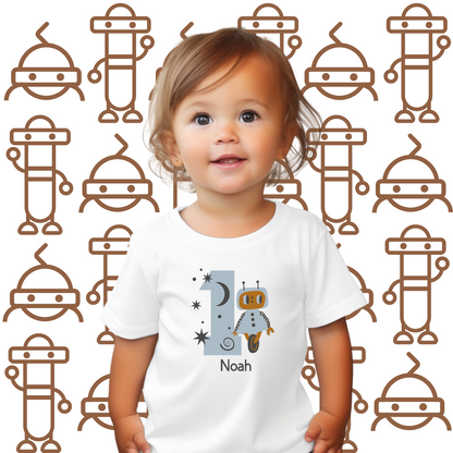 Robot 1st Birthday T-Shirt – Personalised Baby Boy Tee