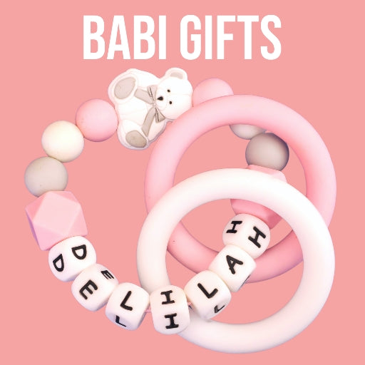 Cuddly Teddy Dummy Clip & Teether Set – Pink, White & Grey - Personalised
