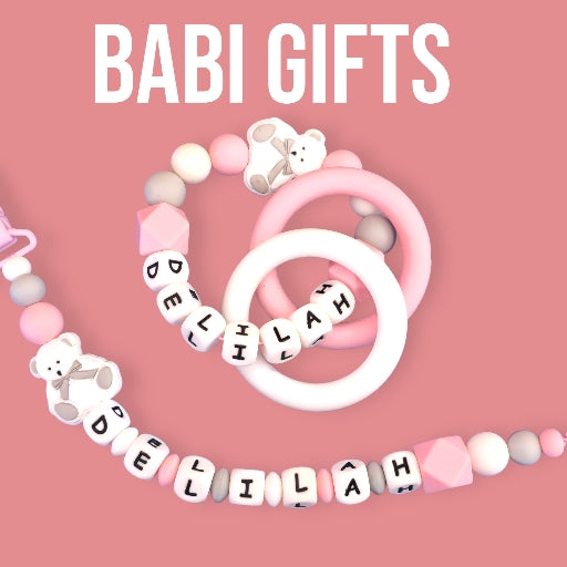 Cuddly Teddy Dummy Clip & Teether Set – Pink, White & Grey - Personalised