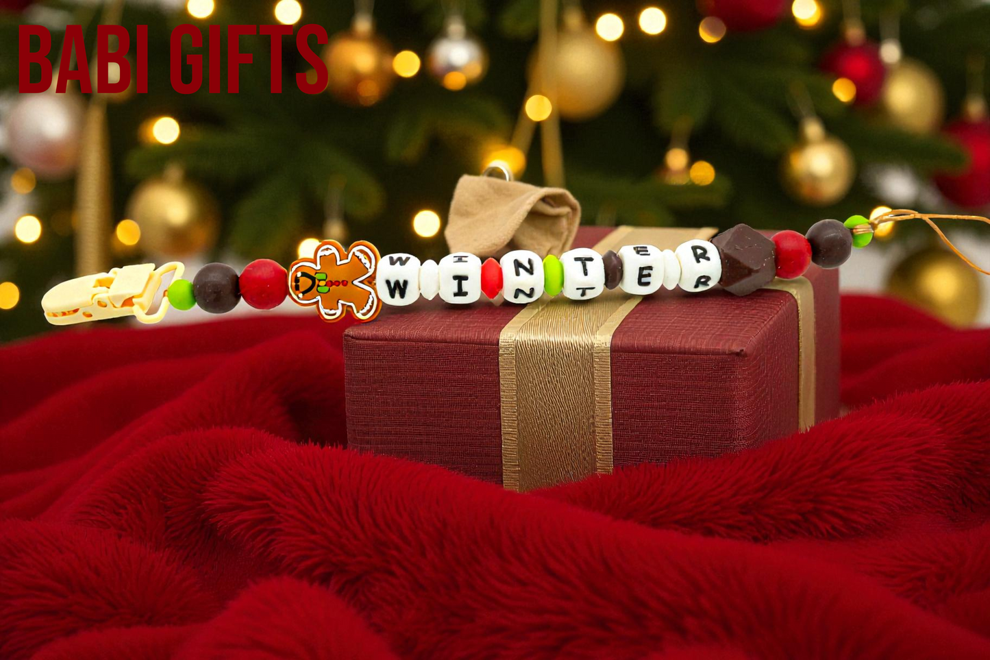 Gingerbread Man Dummy Clip and Teether Set - Just Silicone – Personalised Baby Gift