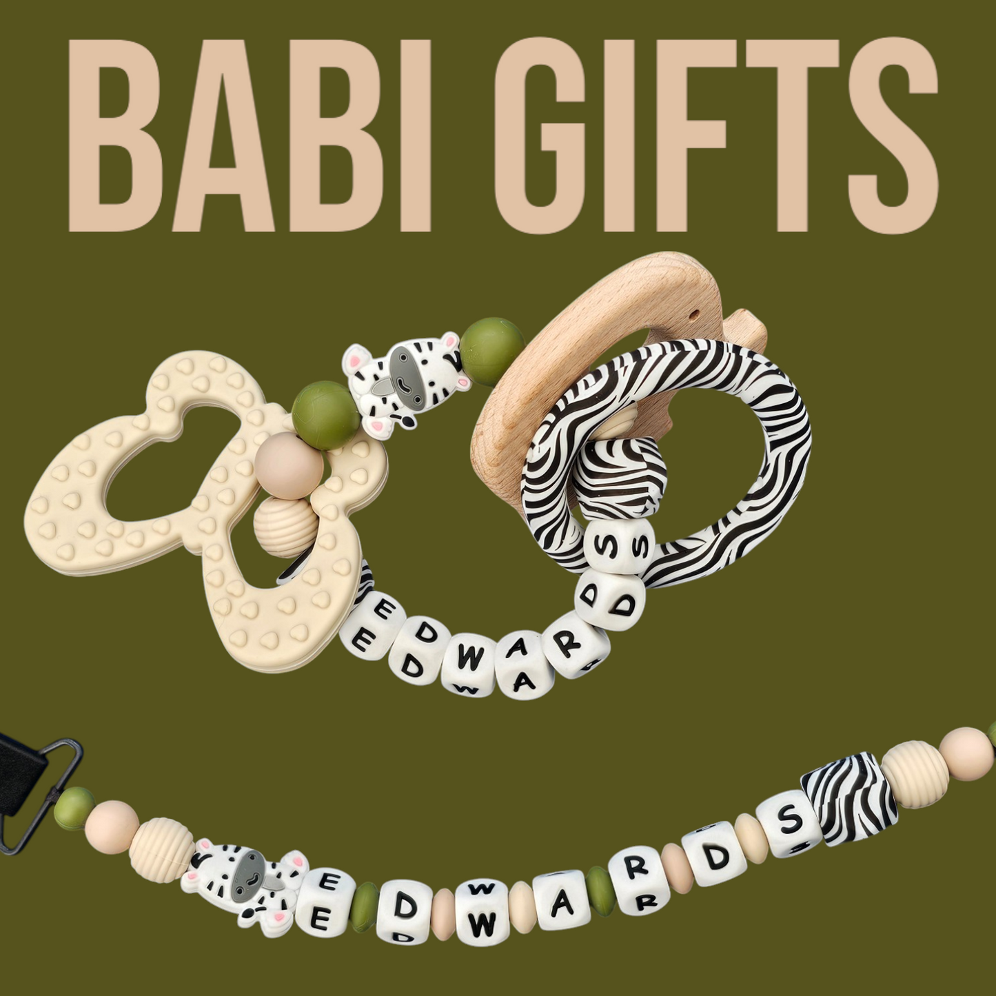Zebra Safari Dummy Clip – Sage Green Premium Set