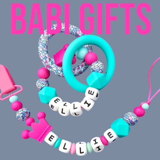 👑 Crown Geo Teal & Pink Dummy Clip & Teether Set – Personalised