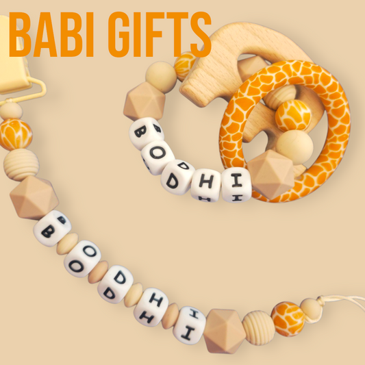 🦒 Natural Giraffe Personalised Teether & Dummy Clip Set