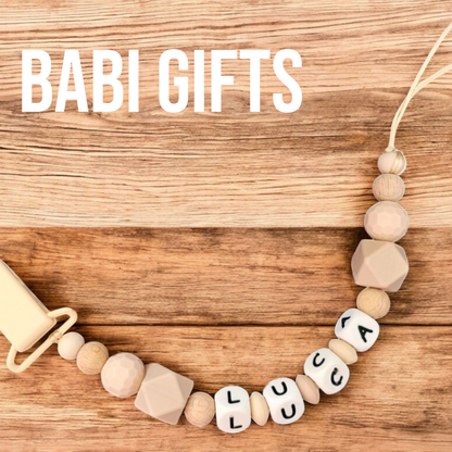 Natural Dummy Clip & Rattle – Elegant Personalised Set