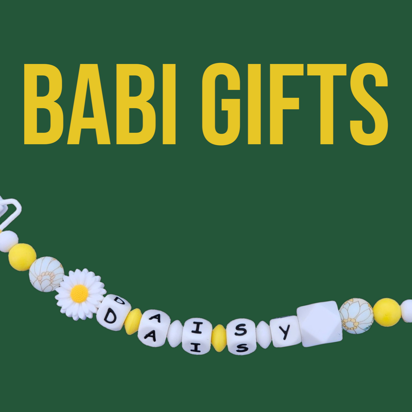 White Daisy Dummy Clip & Teether – Personalised Neutral Gift